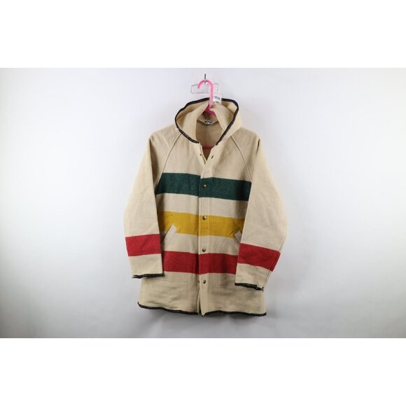 Vtg 70s Woolrich Mens Medium Distressed Striped Wool Blanket